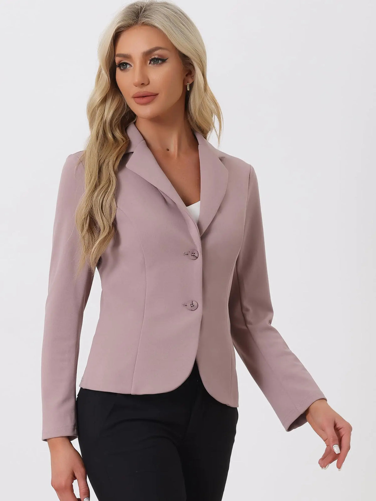 Allegra K Women's Work Office Blazer Stretch Lapel Collar Long Sleeve Jacket Suit Blazer X-Large Dusty Pink Rieworkes