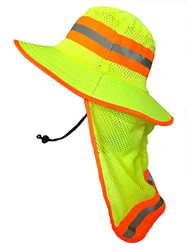 Men High Visibility Reflective Sun Hat with Neck Flap Wide Brim Boonie Hat Bucket Cap (1pc Neon Lime) Mimarta