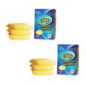 Elite All Purpose Cleaning Pad 6 Pads (2x3pack) Non Scratch Dish Sponge Scrubber Sponges for Kitchen and Household Use Made in USA Rieworkes