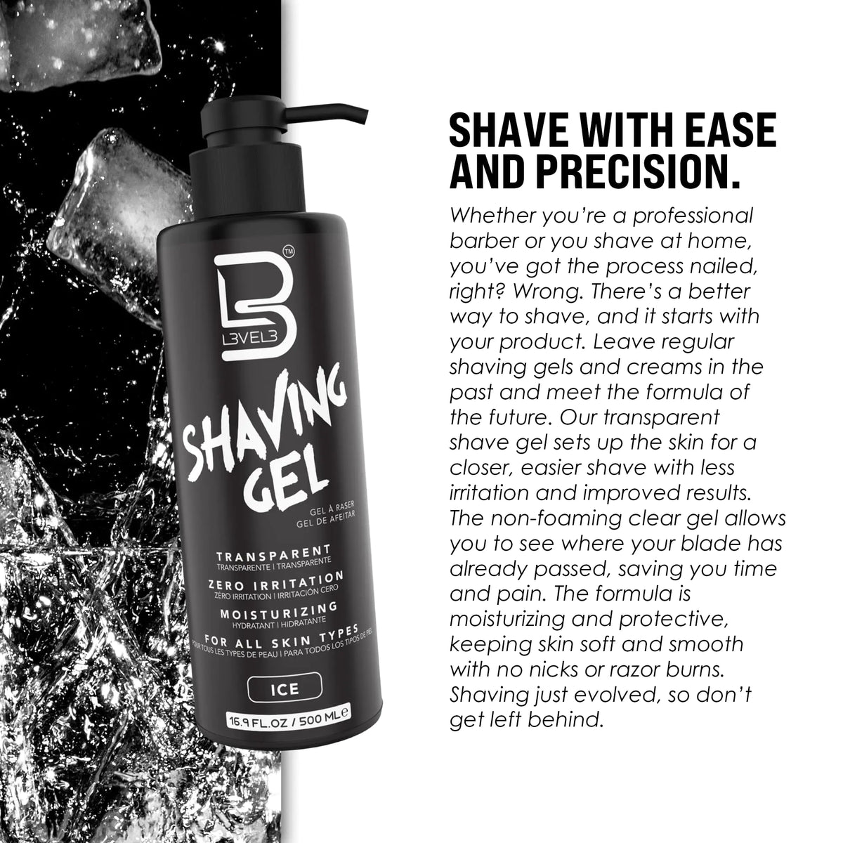 Level 3 Shaving Gel - Straight Razor Shave Gel - Non-Irritating - Refreshing Smell L3 - No Hot Towel Necessary - Level Three Razor Gel Ice 16.9 Fl Oz (Pack of 1) Rieworkes