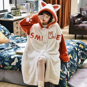 Hooded Coral Fleece Kimono Robe for Women Mimarta