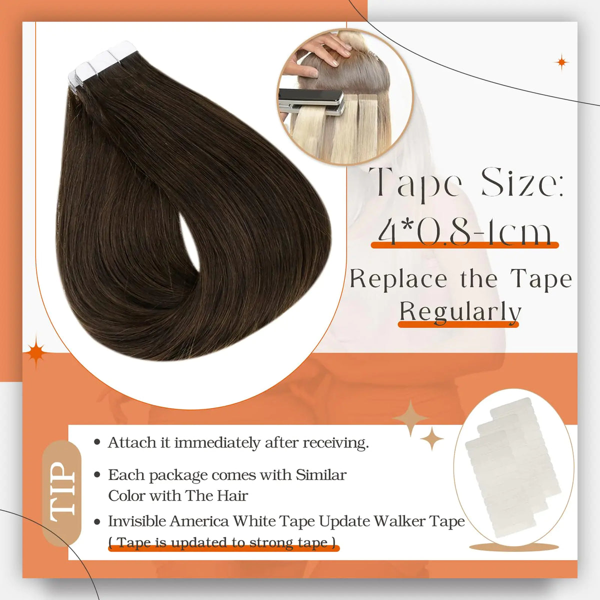 Full Shine Tape in Hair Extensions Remy Human Hair Invisible Skin Weft Color 2 Dark Brown Tape Hair Extensions Brazilian Hair 18 Inch 50 Gram Per Package 20 Pieces Seamless Human Hair Extensions # 2 Brown Rieworkes