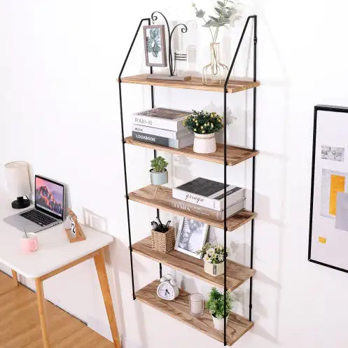 Gardenia Floating Shelf With Metal Brackets, Wall Mounted Rustic Wood Wall Storage, Decorative Hanging Display For Trophy Mimarta