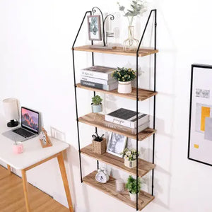 Gardenia Floating Shelf With Metal Brackets, Wall Mounted Rustic Wood Wall Storage, Decorative Hanging Display For Trophy Mimarta