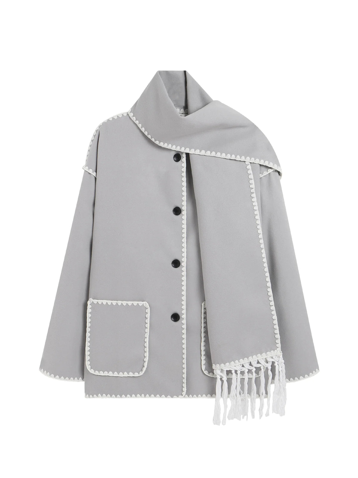 Women's Thick Woolen Coat with Scarf Rieworkes