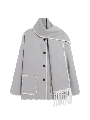 Women's Thick Woolen Coat with Scarf Rieworkes