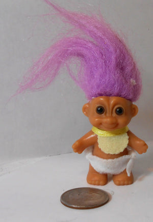 Russ Light Purple Hair Troll Baby Doll in Diaper and Bib 2" Tall Mimarta