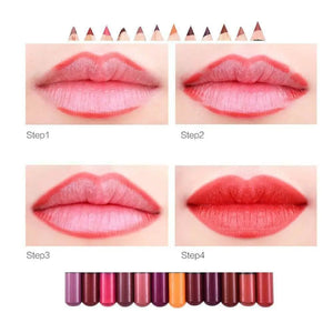 12Pcs Women Waterproof Lipstick Long Lasting Matte Lip Liner Pencil Lip Pen Set Rieworkes