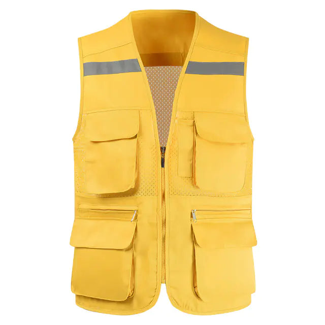 Men's Reflective Safety Vest with Multi-Pocket Mesh Design Mimarta