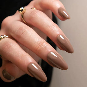 Brown Press on Nails Almond Medium Solid Color Glossy Fake Nails Press Ons Almond Shape Stick on Nails for Women and Girls Daily Wear in 24PCS Mimarta
