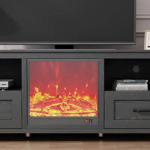 70.08 Inch Length Black TV Stand For Living Room And Bedroom, With 2 Drawers And 4 High-Capacity Storage Compartment,Suitable For Fireplace Rieworkes