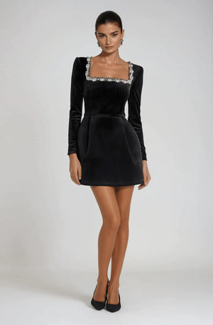 Chloe™ Elegant Summer Long Sleeve Dress with Rhinestones Rieworkes