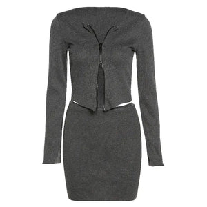 Women's Autumn Winter Long Sleeve Zip Cardigan Set Mimarta