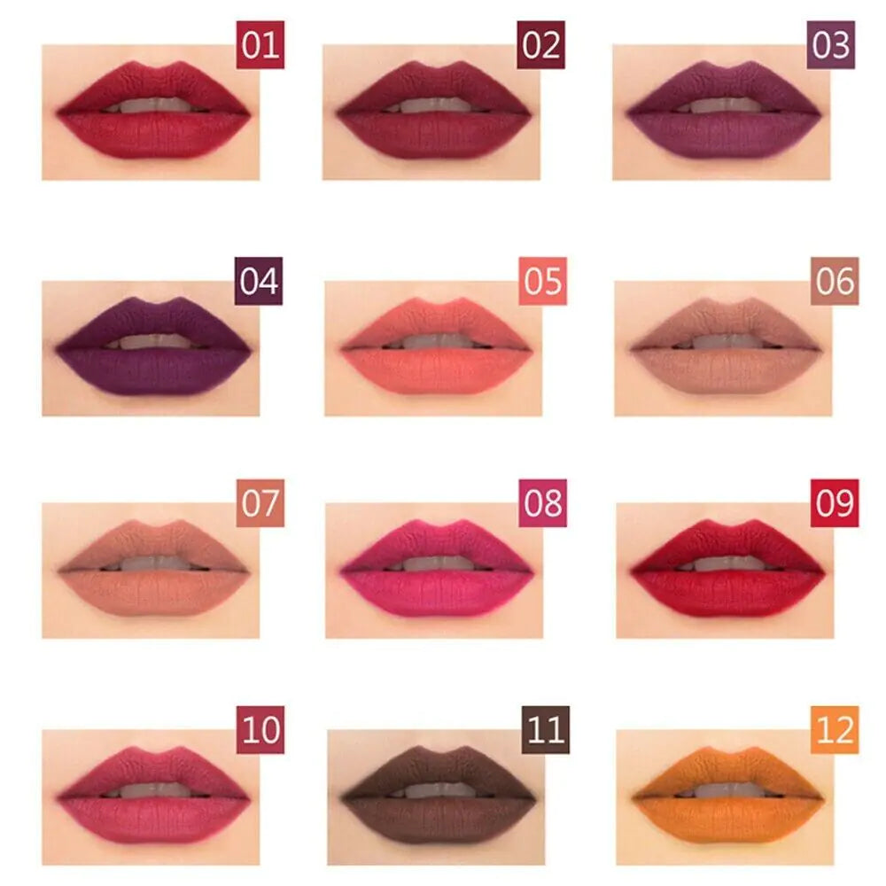 12Pcs Women Waterproof Lipstick Long Lasting Matte Lip Liner Pencil Lip Pen Set Rieworkes