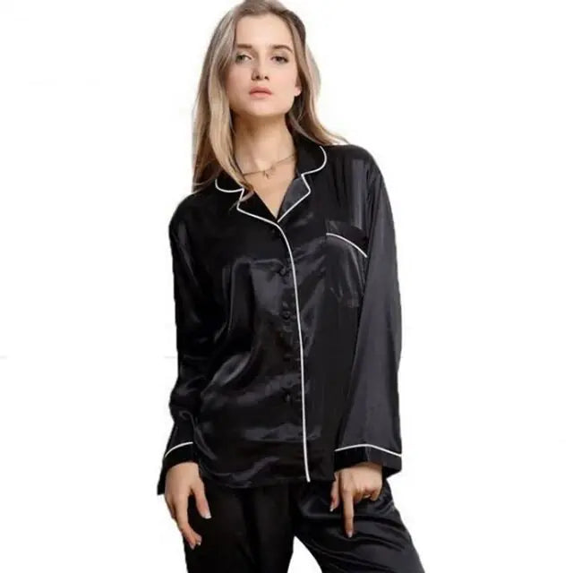 New Elegant Fashion Casual Women Lady Satin Pajamas Set Rieworkes