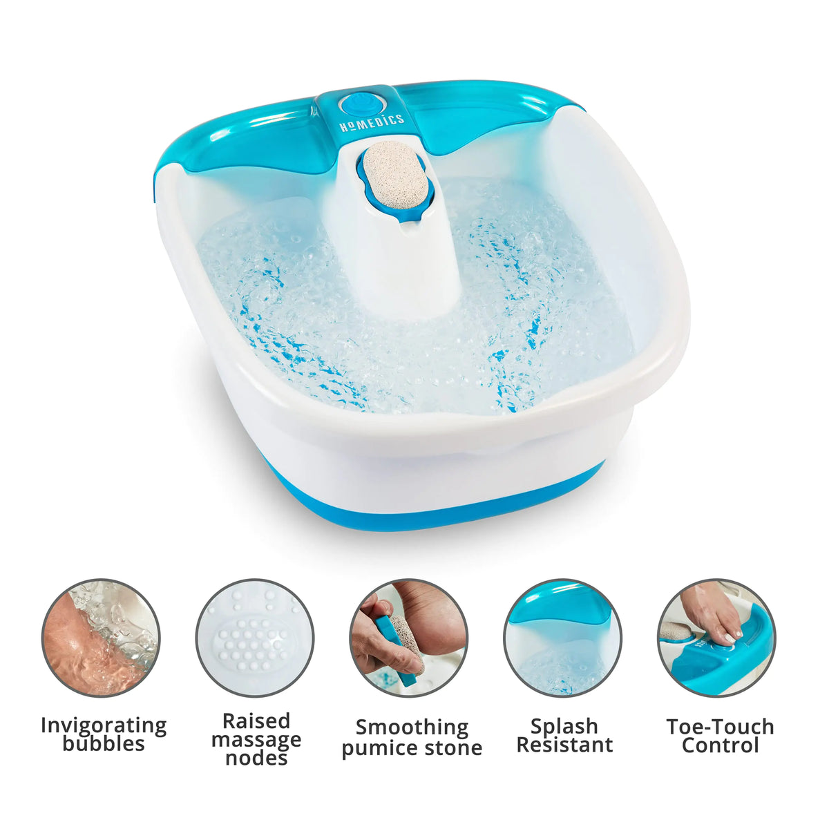 Homedics Bubble Mate Foot Spa, Toe Touch Controlled Foot Bath with Invigorating Bubbles and Splash Proof, Raised Massage nodes and Removable Pumice Stone Standard Rieworkes