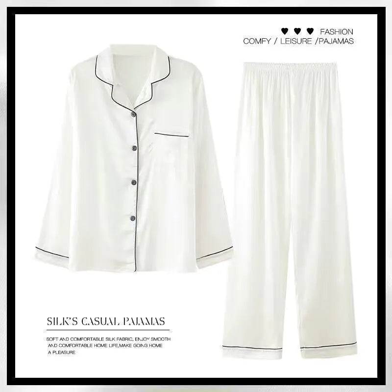 Women's Spring And Autumn Thin Long Sleeve Silk Homewear Two-piece Set Mimarta