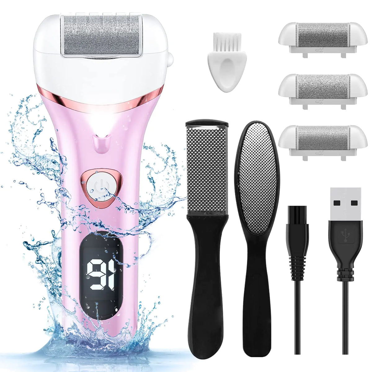 Electric Foot Callus Remover, Rechargeable Portable Electronic Foot File Pedicure Kits, Waterproof Foot Scrubber File, Professional Pedicure Tools, Foot Care for Dead Skin Ideal Gift, 3 Rollers Blue Rieworkes