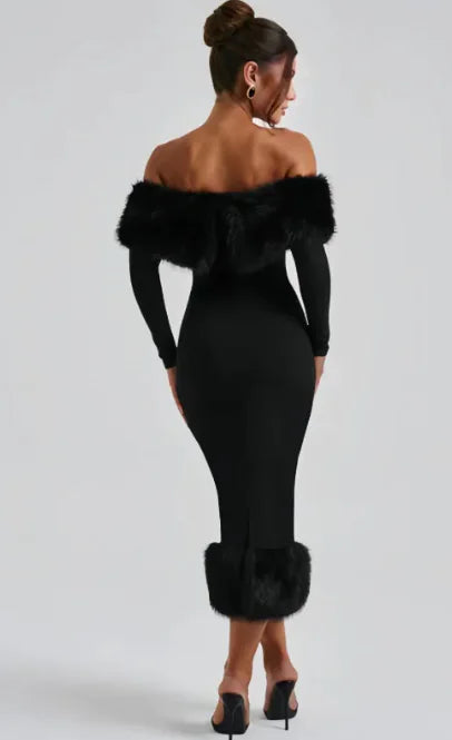 Fur Collar Slim Fit Dress Rieworkes