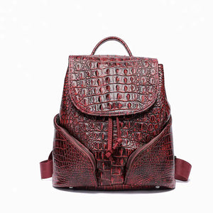 Vintage Style Handcrafted Leather Backpack with Crocodile Pattern Mimarta
