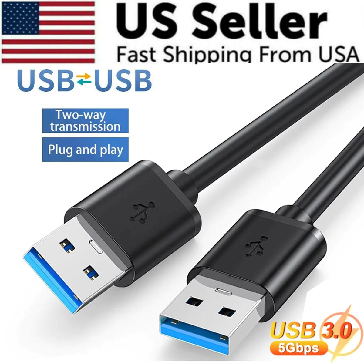 USB 3.0 A Male to A Male Cable Data Transfer Super Speed Power Charger Metal 6FT Rieworkes
