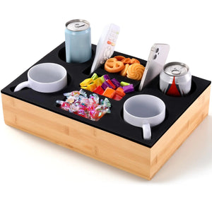Yerliker Couch Cup Holder Tray Silicone Couch Caddy Waterproof Anti-Spill Sofa Cup Holder for Sofa Bed Car Seat Organizer Christmas Hold Mugs Drinks Snacks Phones Remotes(BlackBamboo) Mimarta