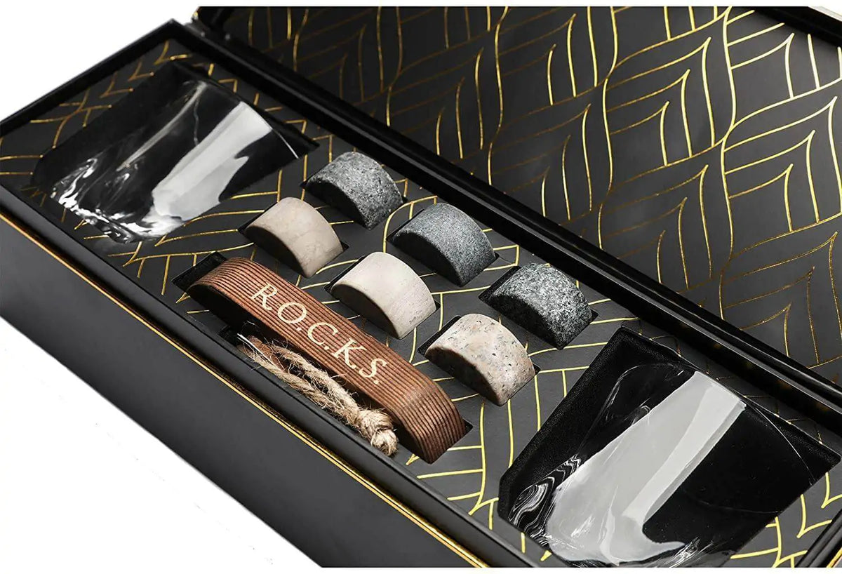 The Connoisseur's Set - Whiskey Stones &amp; Twist Glass Edition Mimarta
