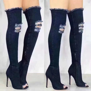Over The Knee Denim Boots Rieworkes