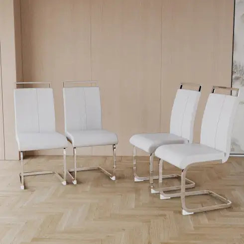 Modern Dining Chairs,PU Faux Leather High Back Upholstered Side Chair With C-shaped Tube Plating Metal Legs For Dining Room Kitchen Vanity Patio Club Guest Office Chair Set Of 4 Rieworkes