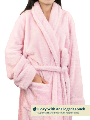 PAVILIA Premium Womens Plush Soft Robe Fluffy, Warm, Fleece Sherpa Shaggy Bathrobe 2X-3X Light Pink Rieworkes