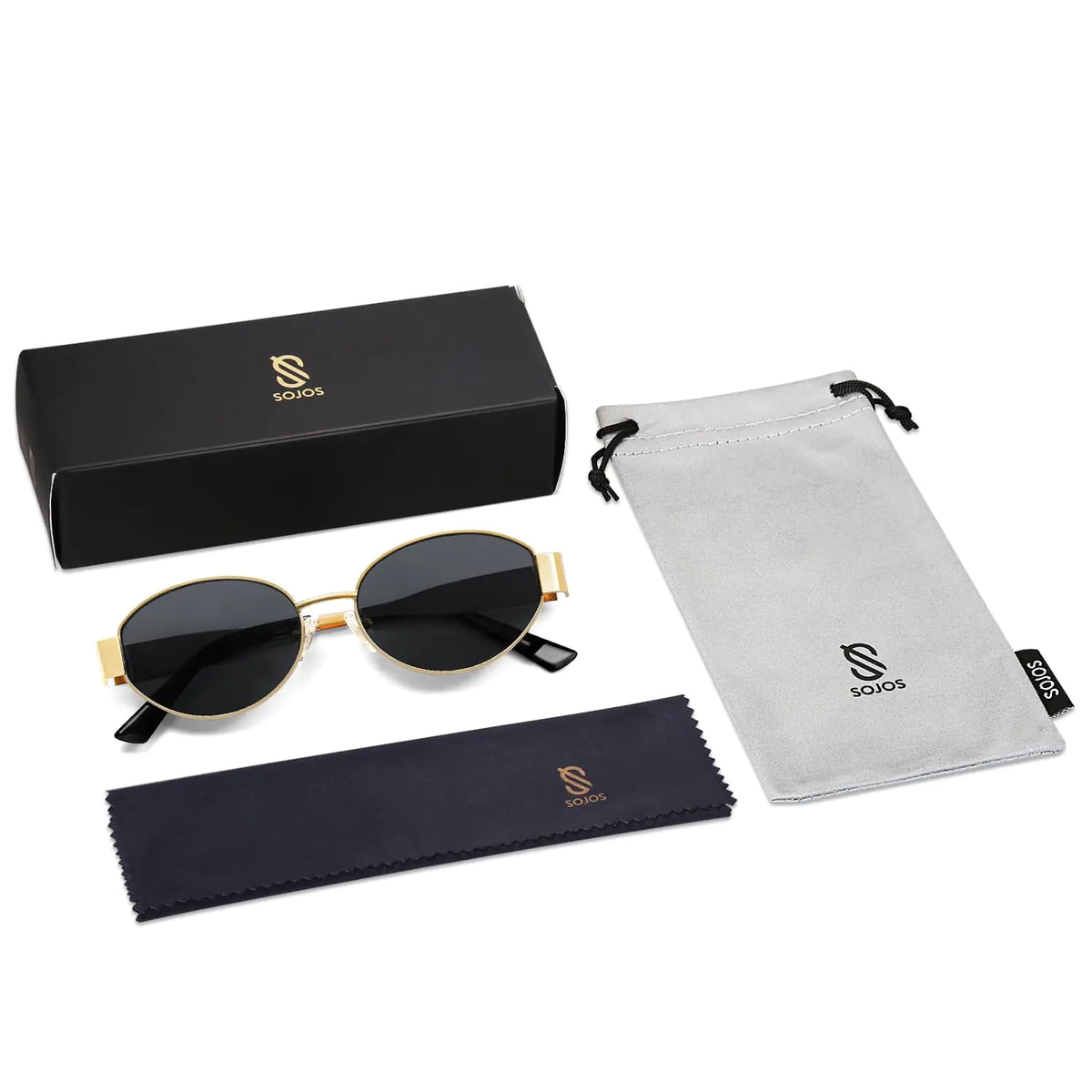 SOJOS Retro Oval Sunglasses for Women Men Trendy Sun Glasses Classic Shades UV400 Protection SJ1217 Gold/Grey Rieworkes