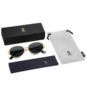 SOJOS Retro Oval Sunglasses for Women Men Trendy Sun Glasses Classic Shades UV400 Protection SJ1217 Gold/Grey Rieworkes