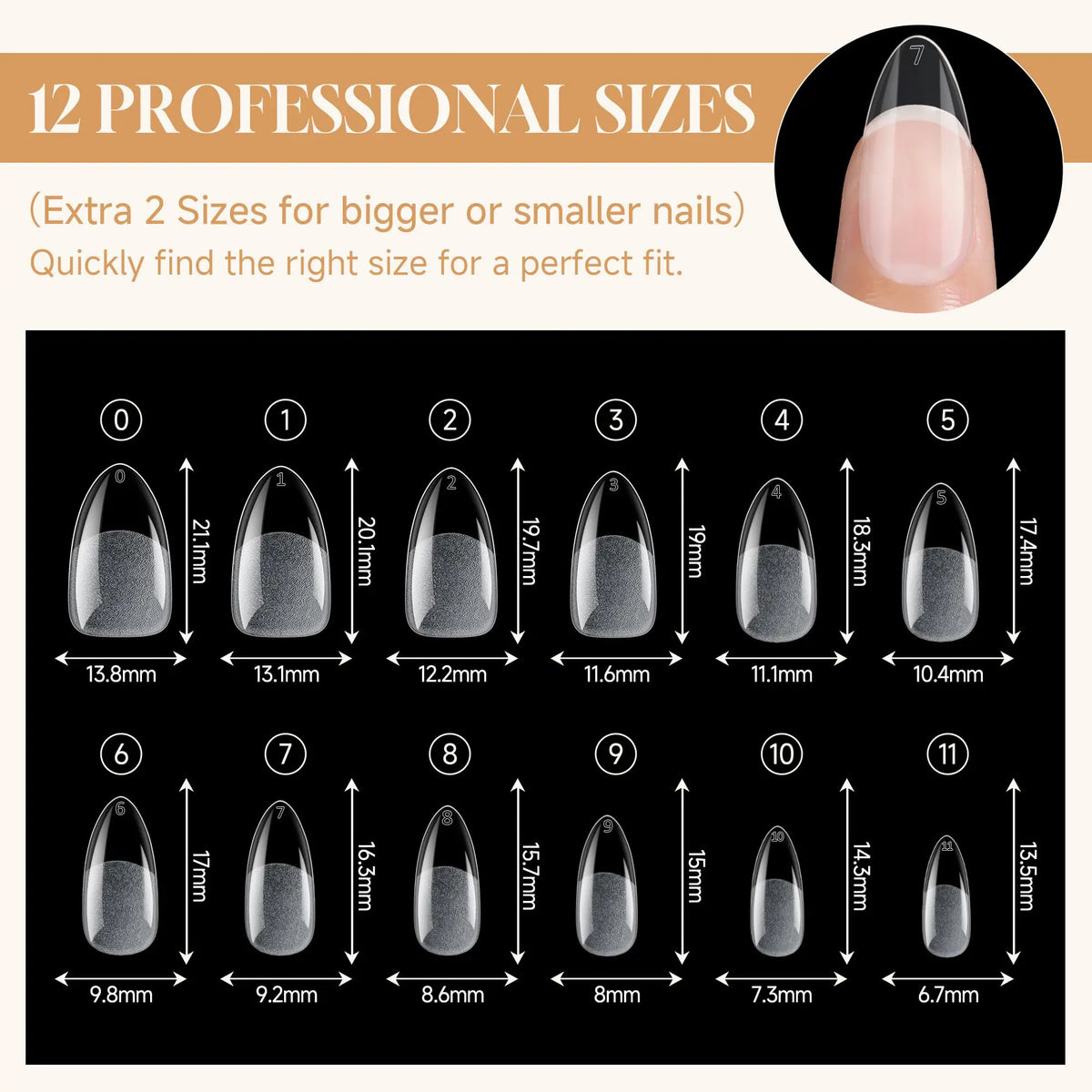 Short Almond Gel x Tips, 504pcs Pre-buff Point Almond Nail Tips Gel x Half Matte Short Almond Acrylic Nails for Nail Salon Almons Shape Press On Nails, 12 Sizes Luckyfairy False Nails C1-Point Almond Rieworkes
