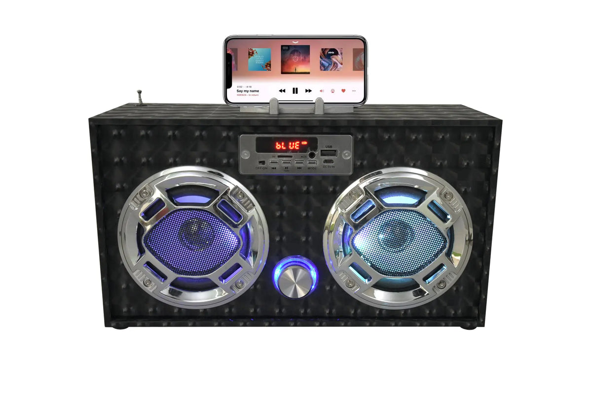 Wireless Express - Boombox Speaker with LED Lights – Retro Bluetooth Speaker w/Enhanced FM Radio - Perfect for Home and Outdoor (Black) Rieworkes