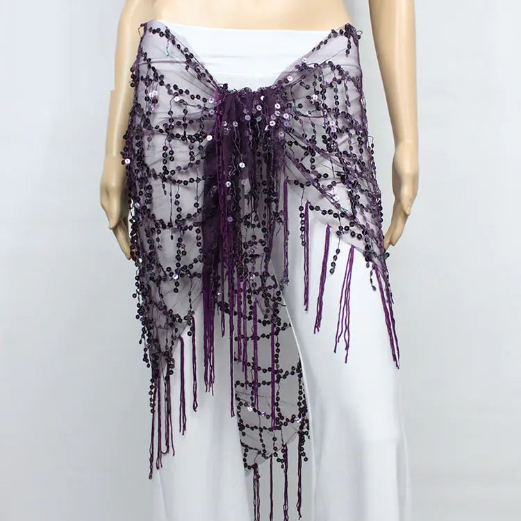Belly Dance Sequins Triangular Waist Scarf for Performance Mimarta