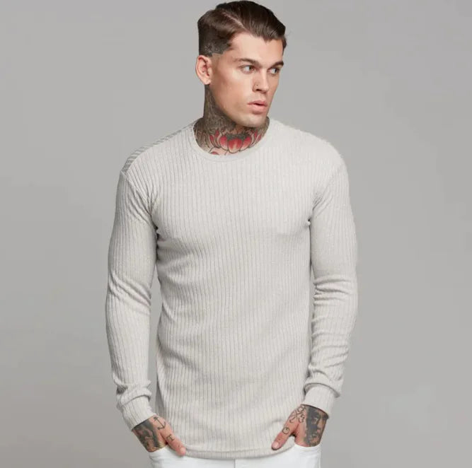 New Sports Bottoming Shirt Men's Fitness Casual Men's Slim Knit Sweater Long-Sleeved T-Shirt Rieworkes