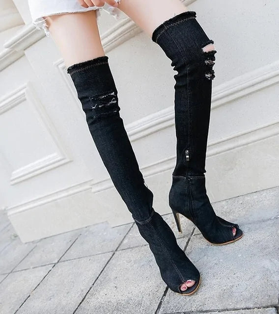 Over The Knee Denim Boots Rieworkes