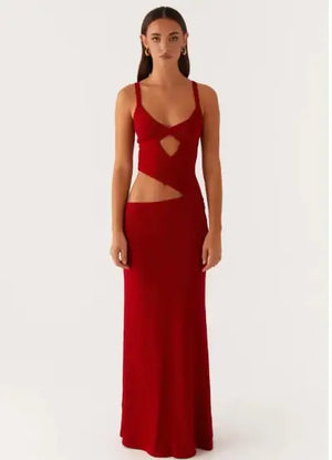 Hollow Stitch Irregular Solid Color Dress Rieworkes