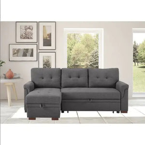 Dark Gray Linen Reversible Sleeper Sectional Sofa With Storage Chaise Rieworkes