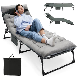 ropoda Camping Cot Adjustable 4-Position Folding Cot with Cozy Mattress Lawn Chair Camping Cots for Adults with Breathable Fabric Steel Frame Lounge Chair for Camping Spare Bed Patio Mimarta