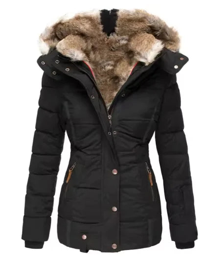 Fur collar long sleeve slim-fit cotton coat Rieworkes