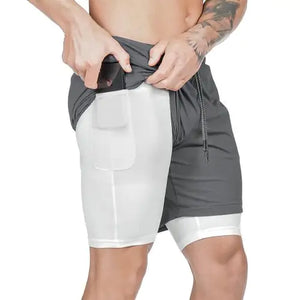 Men 2 in 1 Running Shorts Jogging Gym Fitness Rieworkes