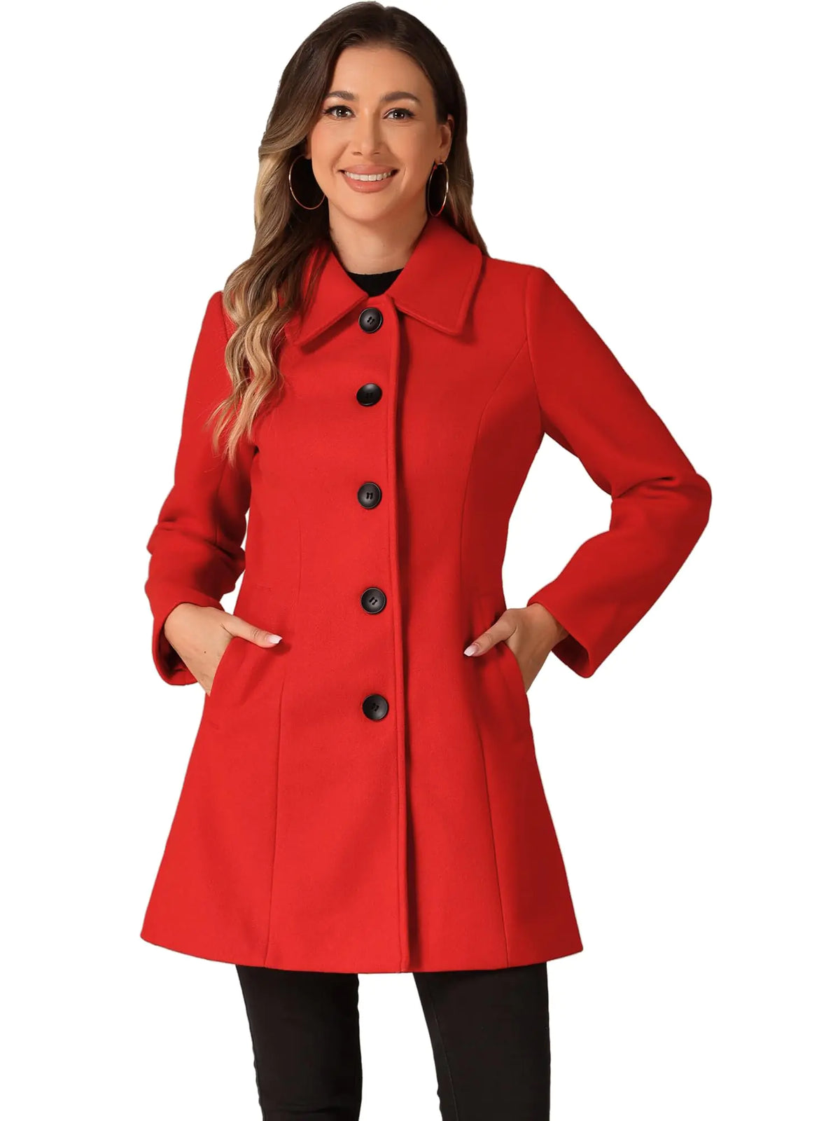 Allegra K Womens Single Breasted Coat Long Sleeve Tunic Warm Casual Coat with Pockets Winter Outfits X-Large Red Mimarta