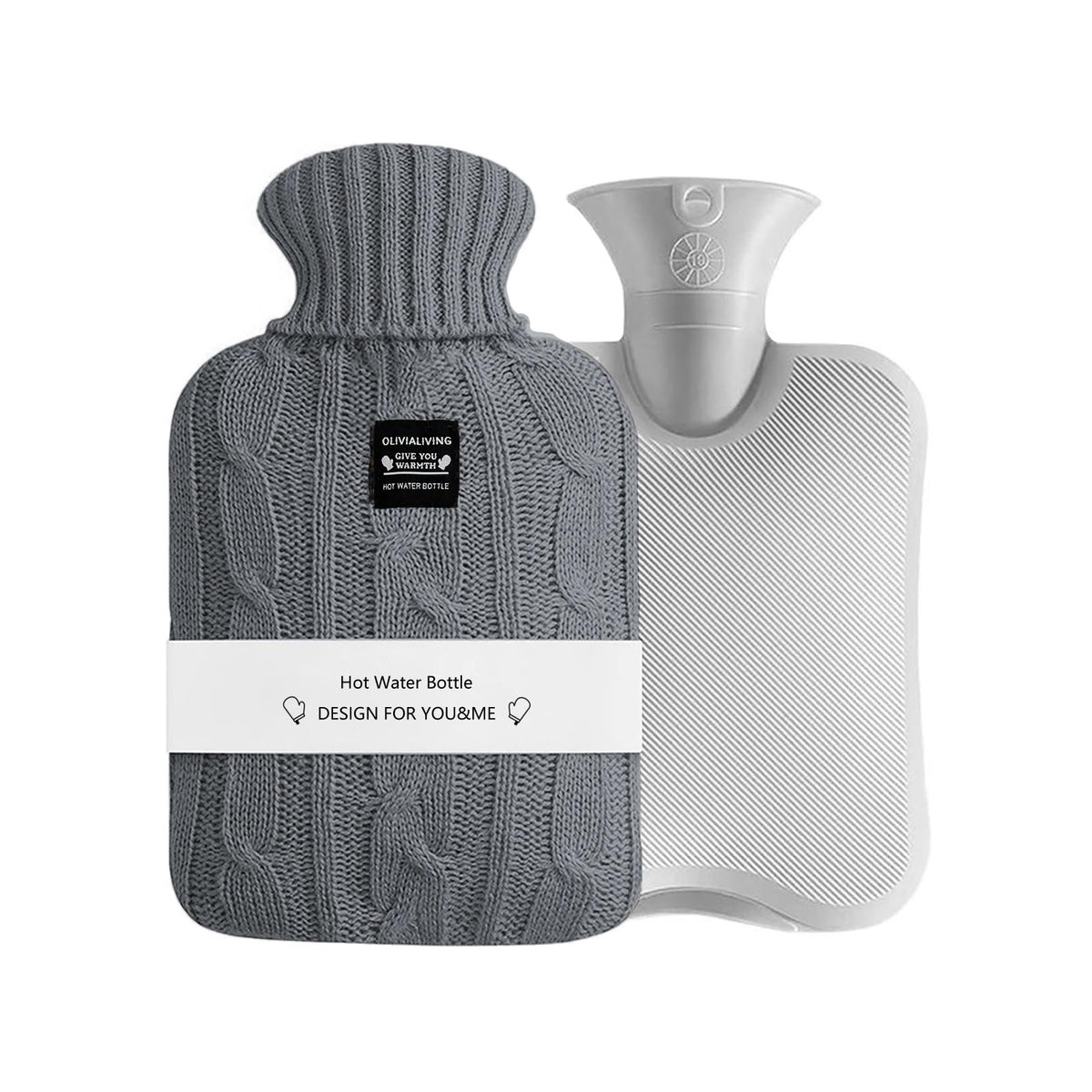 OliviaLiving Hot Water Bag Hot Water Bottle 2 Liters Heat Up and Refreezable Hot Cold Pack with Knit Cover for Pain Relief Hot Cold Therapy (Dark Gray) Mimarta