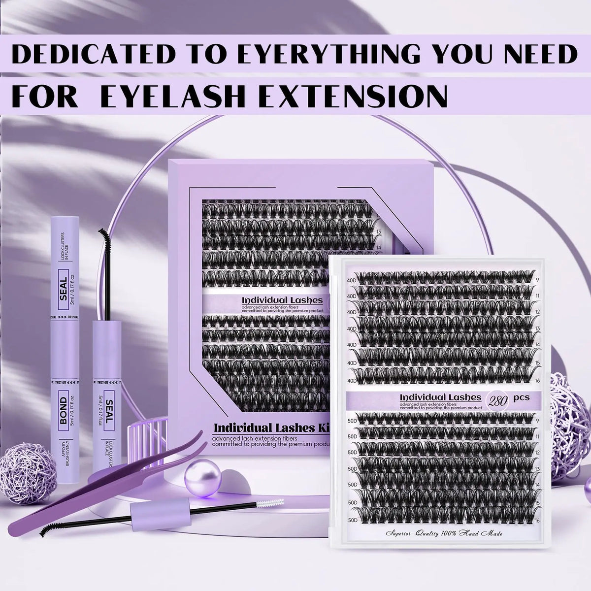 Lash Extension Kit for Beginners 280pcs Eyelash Extension Kit 30D 9-16 Mixed Lash Clusters Kit D Curl Lash Kit with Lash Bond and Seal Individual Lashes Kit DIY (KIT,30D-D-9-16MIX) Lash Cluster Kit-30D-D 9-16MIX Rieworkes