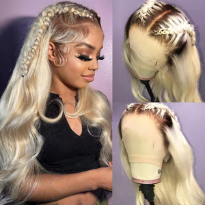 SOSEXY 13x4 Ombre Blonde Human Hair Lace Front Wigs Pre Plucked 1B/613 Ombre Lace Front Wig Human Hair 150% Density Colored Glueless Wigs Human Hair 28 Inch Mimarta