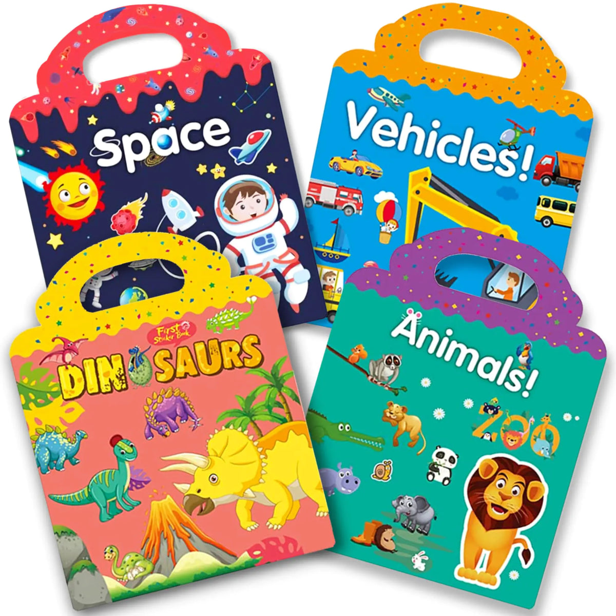 Reusable Quiet Sticker Books for Kids & Toddlers 4 Sets Travel Stickers Story Busy Books for Toddler 2-4 Years Birthday Gifts - Vehicle Space Dinosaur & Animals Mimarta