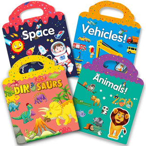 Reusable Quiet Sticker Books for Kids & Toddlers 4 Sets Travel Stickers Story Busy Books for Toddler 2-4 Years Birthday Gifts - Vehicle Space Dinosaur & Animals Mimarta