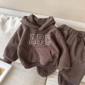 Kids' Autumn Winter Fleece Letter Sweatshirt Set Mimarta
