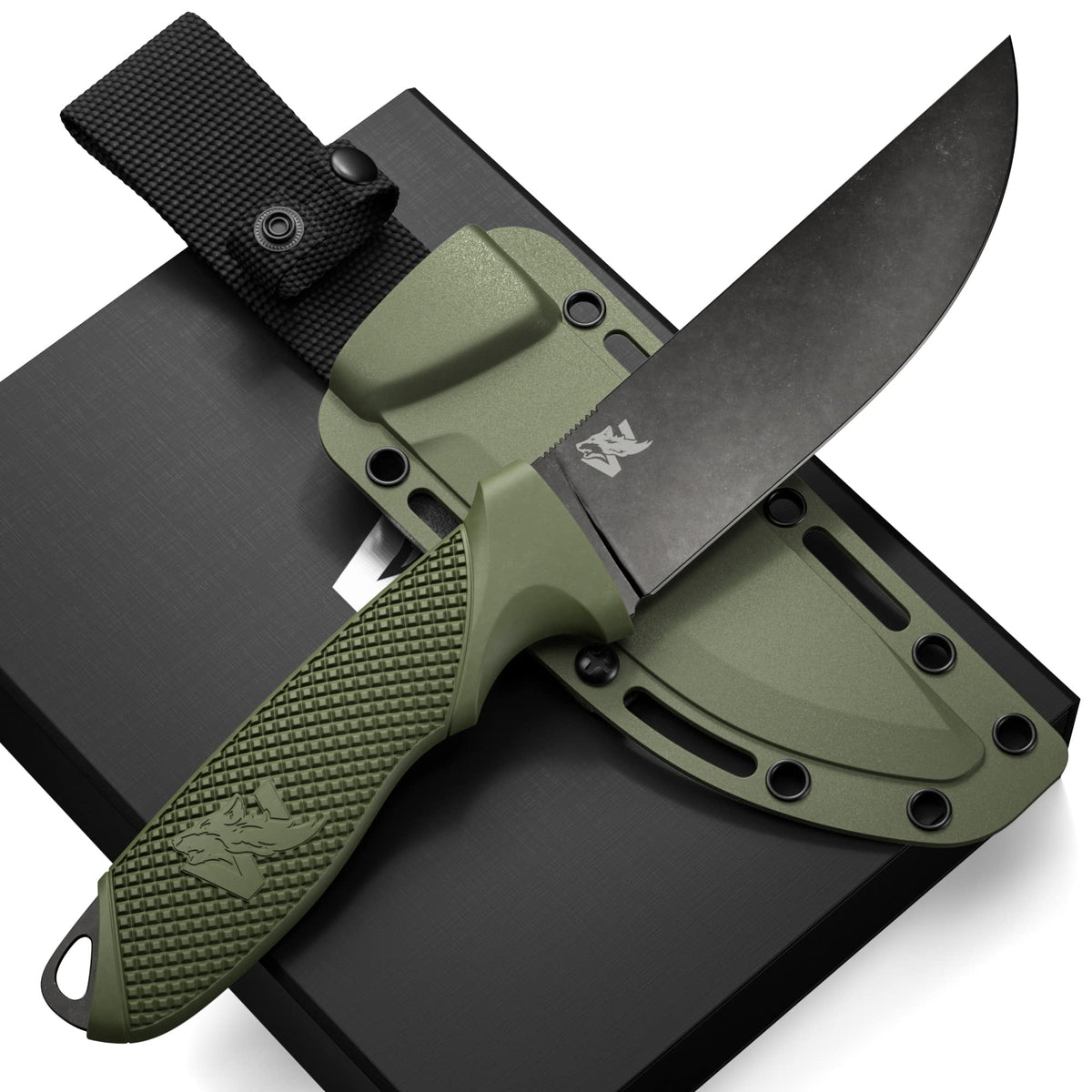 ODENWOLF W-FLAT Full Tang Survival Knife with Sheath - Stylish Tactical Fixed Blade Knife - Made of D2 Steel - Bushcraft and Camping Knife Survival - Perfect EDC Hunting Knife with TPE Handle Mimarta